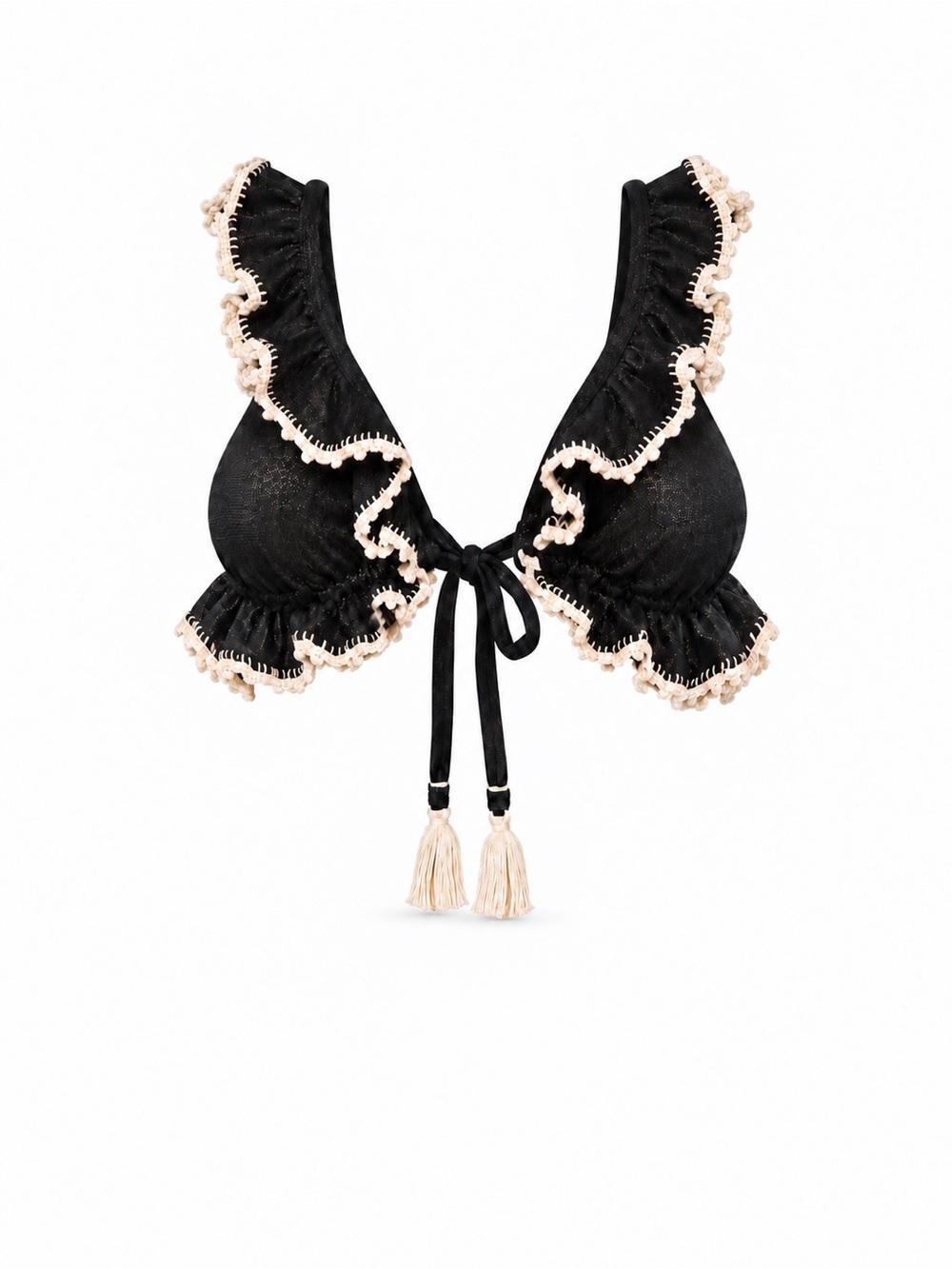 NWT Free People | Capittana – Ginger Velvet Ruffle Bikini Top – Black – Sz. L